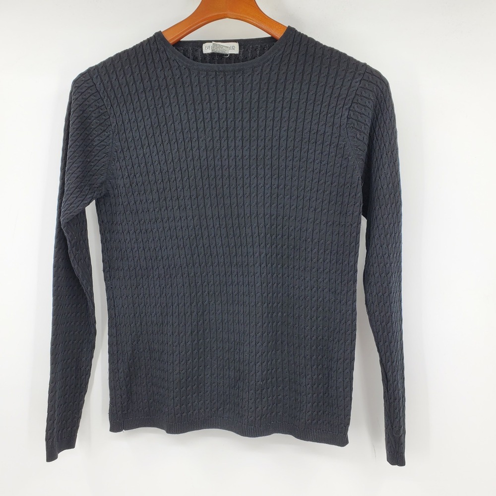Vintage Evelyn & Arthur 100% Silk 5 Ply Cable Knit Crew Neck Sweater Black L 90s